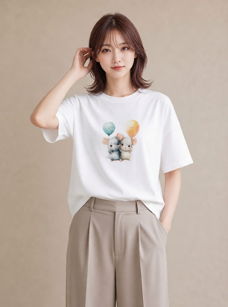 Tシャツ レディース チンチラ ペット 動物 イラスト 普段使い 姉妹 送別ギフト 白T YMAZO