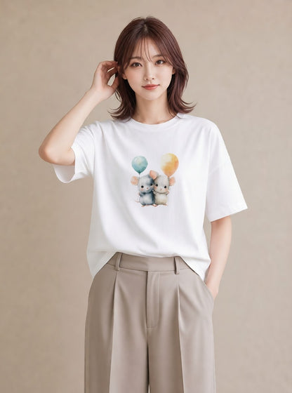 Tシャツ レディース チンチラ ペット 動物 イラスト 普段使い 姉妹 送別ギフト 白T YMAZO