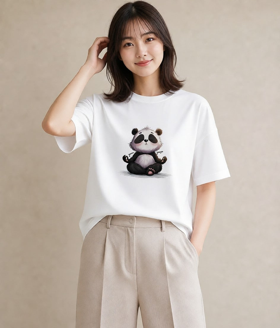 Tシャツ レディース パンダ 動物 アニマル イラスト ゆるかわ 綿100 デート 白T YMAZO