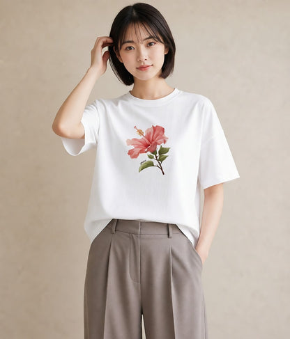 プリントTシャツ レディース カーネーション 花 花柄 イラスト ゆるコーデ 帰省 ラフ 白T YMAZO