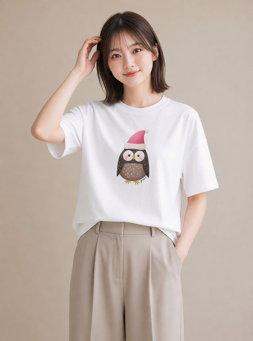 グラフィックTシャツ レディース シロフクロウ 動物 アニマル イラスト モード 夏コーデ 通学 白T YMAZO