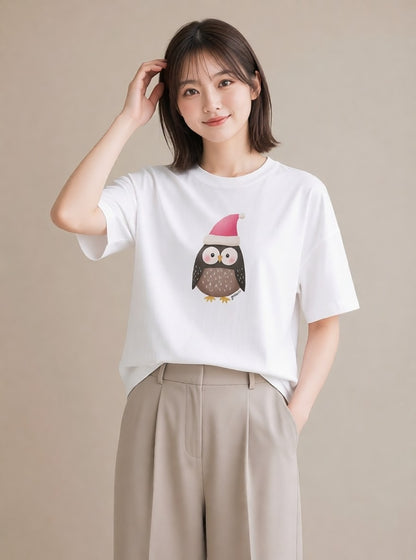 グラフィックTシャツ レディース シロフクロウ 動物 アニマル イラスト モード 夏コーデ 通学 白T YMAZO