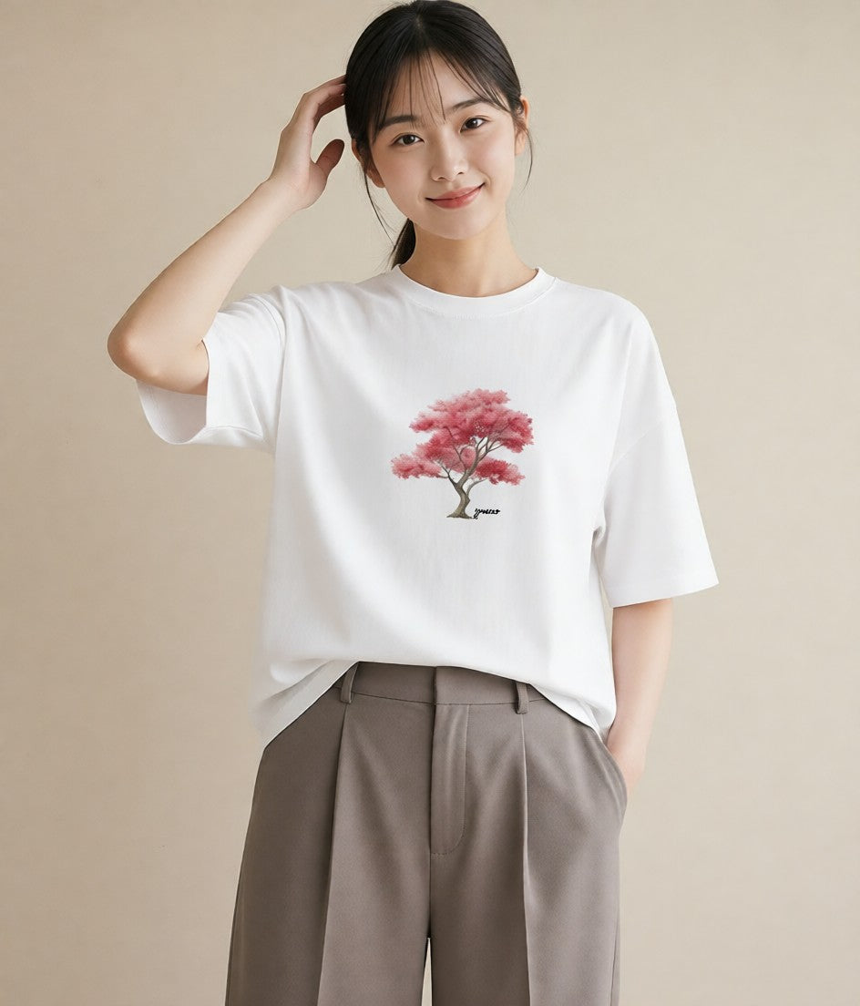 半袖Tシャツ レディース 盆栽 植物 ボタニカル イラスト ヴィンテージ風 カフェ巡り 女子会 白T YMAZO