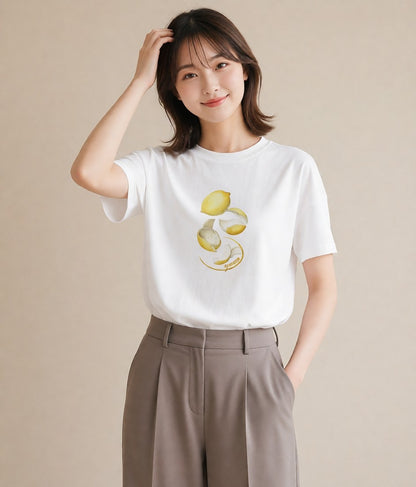 プリントTシャツ レディース レモン 檸檬 食べ物 フード イラスト 休日コーデ カフェ巡り 女子会 白T YMAZO