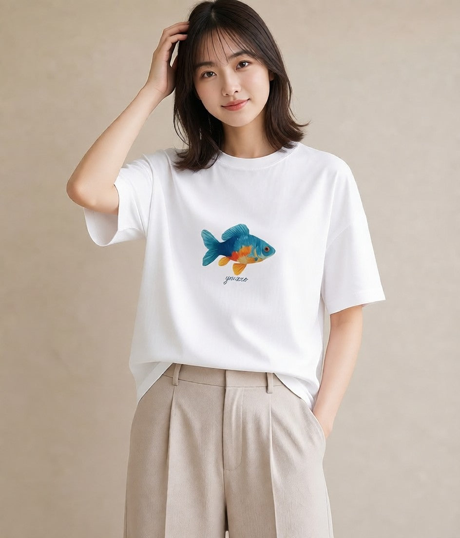 プリントTシャツ レディース 熱帯魚 ペット 動物 イラスト こなれ感 母の日 ビーチ 白T YMAZO