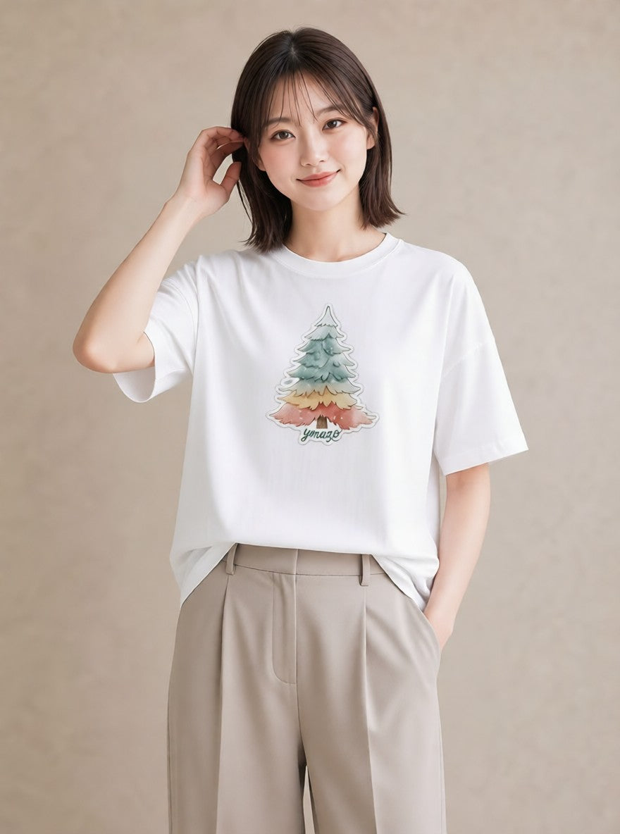 グラフィックTシャツ レディース 山 星空 宇宙 イラスト ラフカジュアル カフェ巡り 女子会 白T YMAZO
