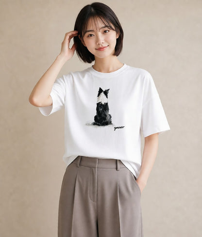 デザインTシャツ レディース ボーダーコリー 犬 いぬ イラスト ゆるコーデ 夏コーデ 通学 白T YMAZO
