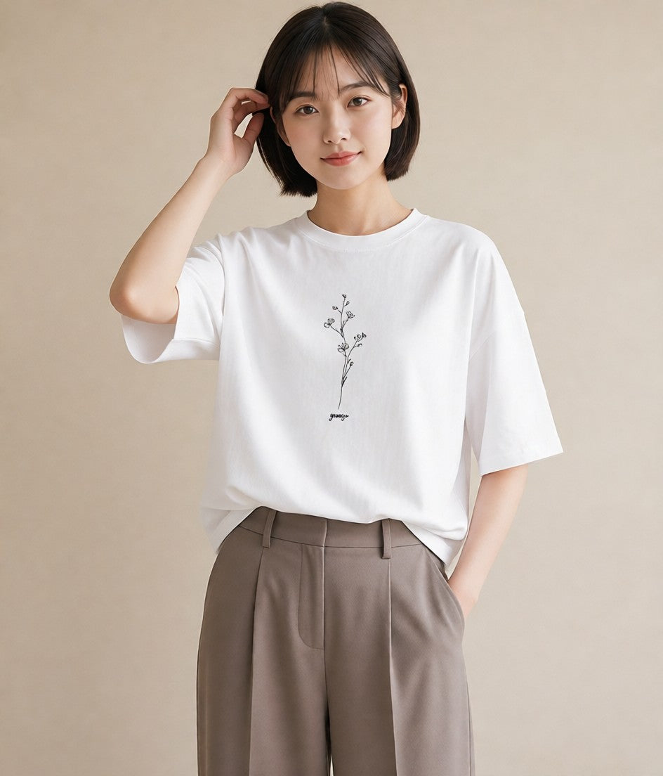 プリントTシャツ レディース 小花 花 フラワー イラスト きれいめ 旅行用 海 白T YMAZO
