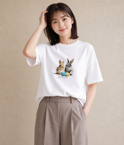 Tシャツ レディース ネザーランドドワーフ ペット 動物 イラスト アート風 おしゃれギフト 社会人 白T YMAZO