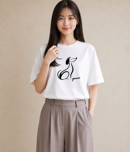 Tシャツ レディース 犬 いぬ わんこ イラスト ガーリー 女性向けギフト 散歩 白T YMAZO