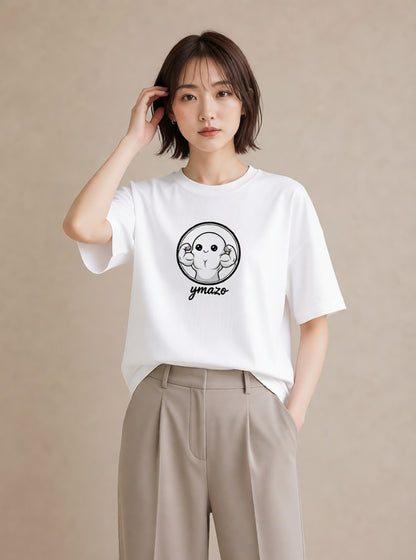 グラフィックTシャツ レディース パールピアス アクセサリー ナチュラル アンティーク イラスト ヴィンテージ風 カフェ服 クリスマス 白T YMAZO