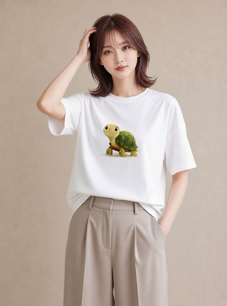 グラフィックTシャツ レディース ゼニガメ ペット 動物 イラスト きれいめ カジュアルコーデ 買い物 白T YMAZO