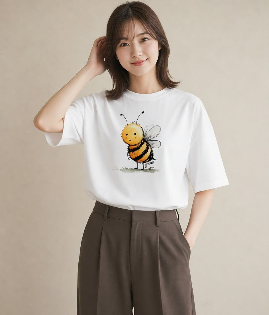 Tシャツ レディース ハニー 食べ物 フード イラスト 韓国風 誕生日プレゼント 綿100 白T YMAZO