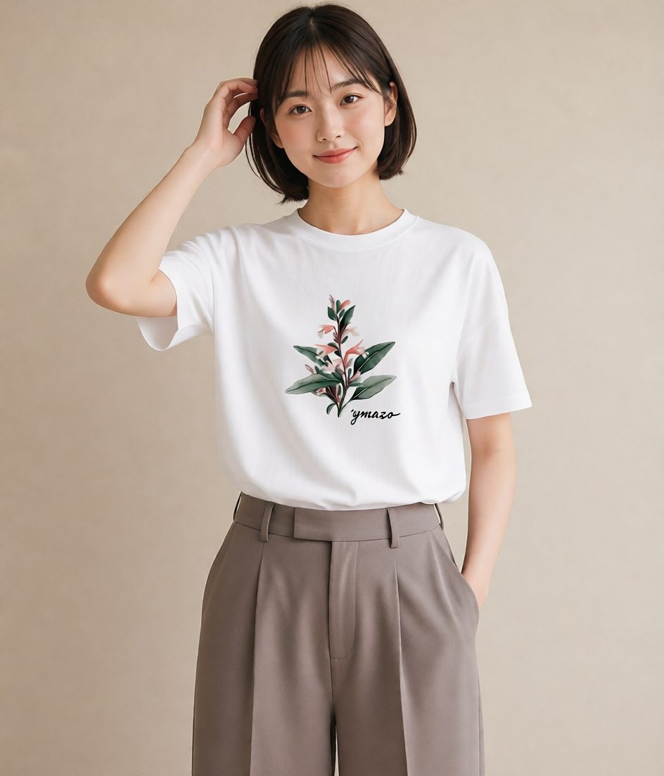 半袖Tシャツ レディース すずらん 花 花柄 イラスト お洒落 デイリーウェア 休日 白T YMAZO
