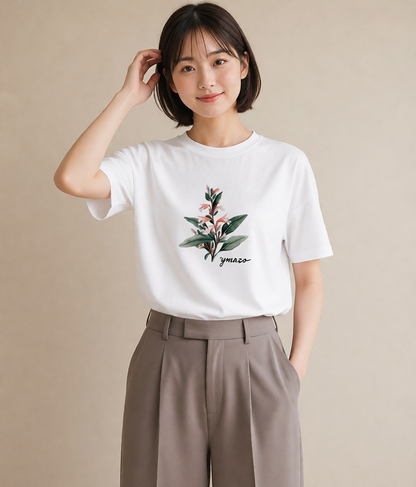 半袖Tシャツ レディース すずらん 花 花柄 イラスト お洒落 デイリーウェア 休日 白T YMAZO
