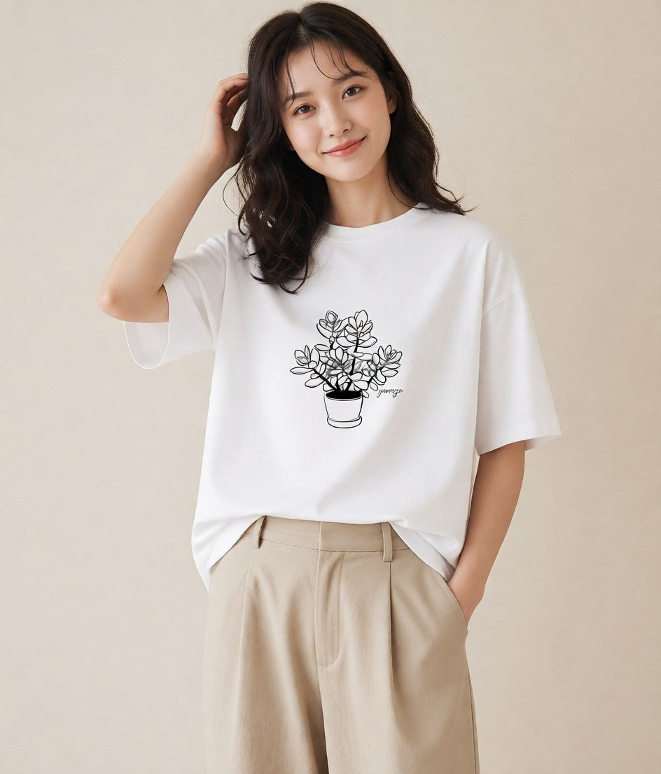 グラフィックTシャツ レディース 夕暮れ バルコニー 夕焼け ナチュラル アンティーク イラスト ゆるコーデ 女子会 お揃い 白T YMAZO