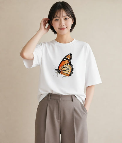 デザインTシャツ レディース ちょうちょ 蝶 バタフライ 昆虫 虫 イラスト アート風 女性向けギフト 散歩 白T YMAZO