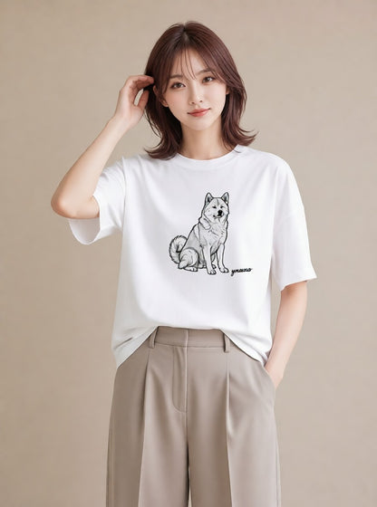 プリントTシャツ レディース 秋田犬 犬 いぬ イラスト モード ギフト 母の日 白T YMAZO