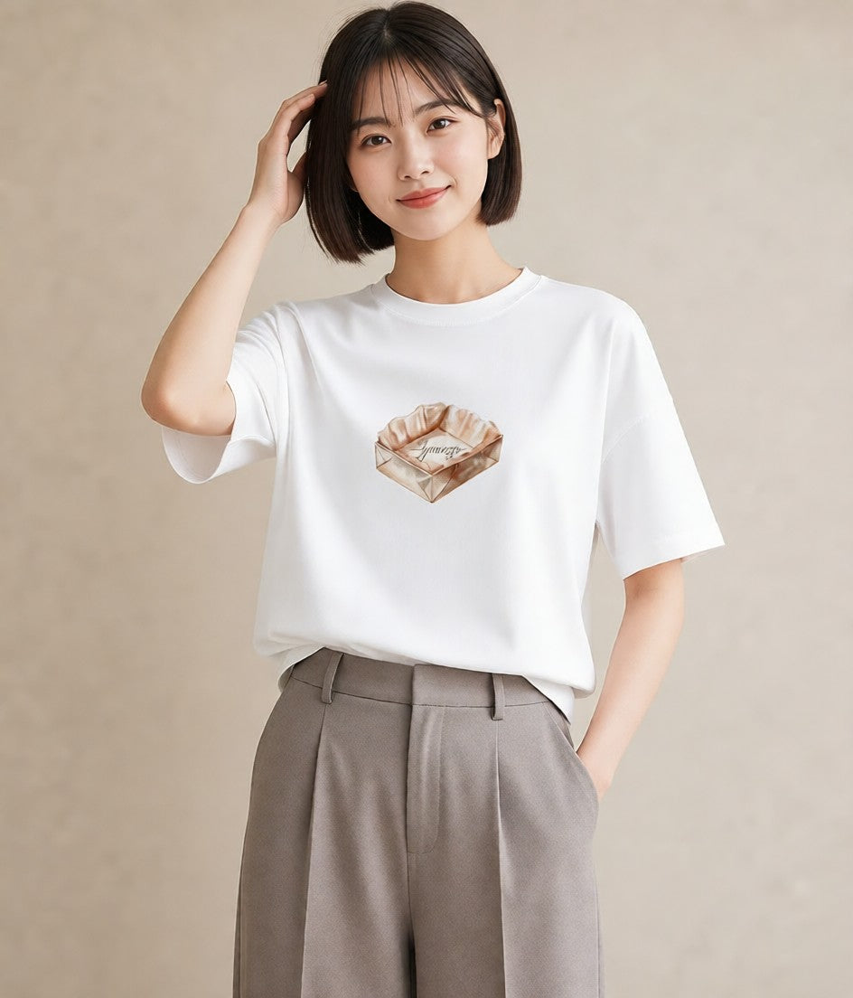 Tシャツ レディース パン 食べ物 フード イラスト きれいめ 20代 カジュアルコーデ 白T YMAZO
