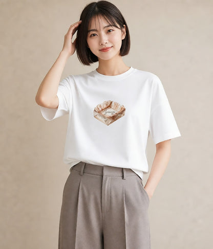 Tシャツ レディース パン 食べ物 フード イラスト きれいめ 20代 カジュアルコーデ 白T YMAZO