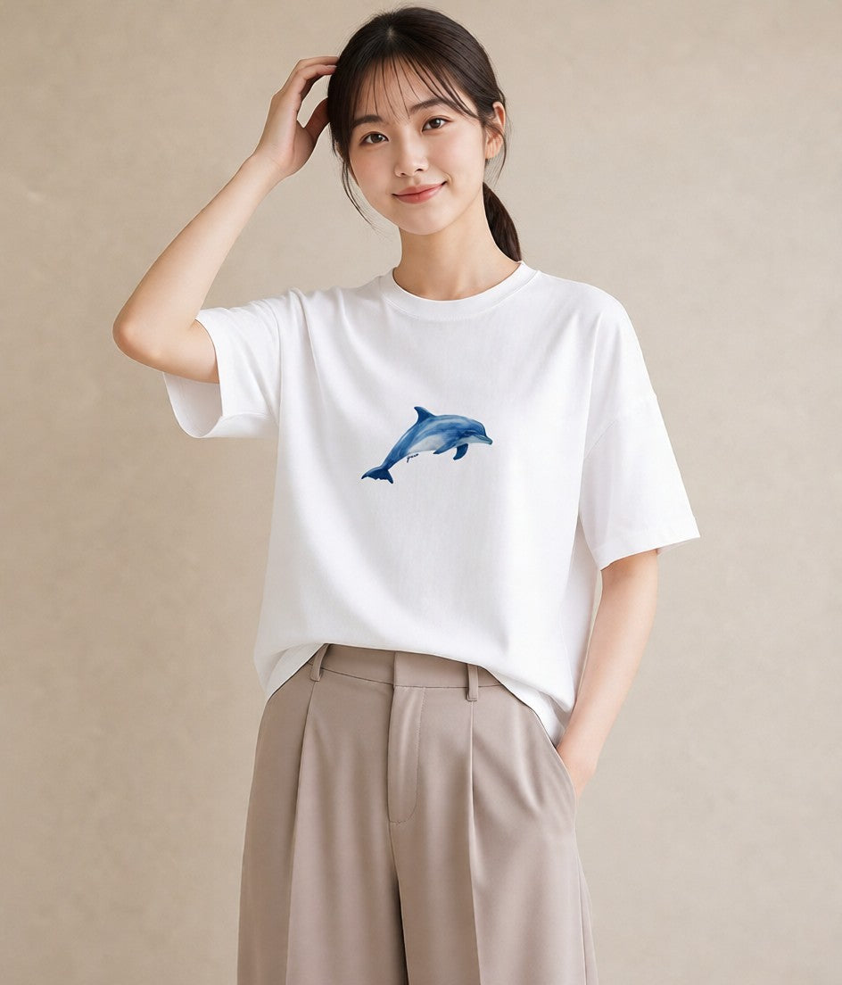 プリントTシャツ レディース シャチ 海の生き物 海 イラスト ボタニカル 春服 ミセス 白T YMAZO