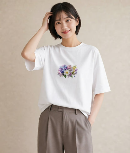 デザインTシャツ レディース パンジー 花 花柄 イラスト ボタニカル 休日 ペアコーデ 白T