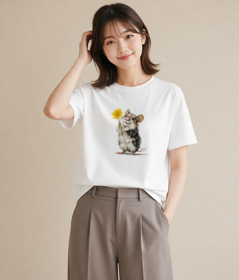 半袖Tシャツ レディース ハムスター ペット 動物 イラスト ガーリー ビーチ デイリーウェア 白T YMAZO