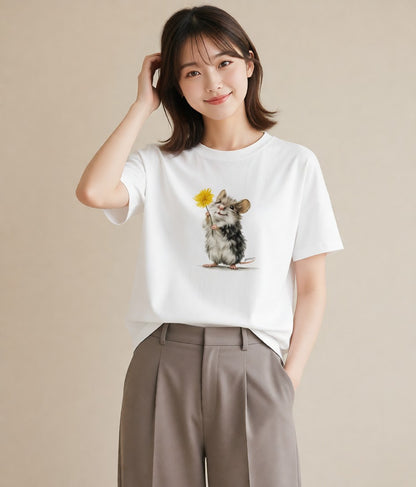半袖Tシャツ レディース ハムスター ペット 動物 イラスト ガーリー ビーチ デイリーウェア 白T YMAZO