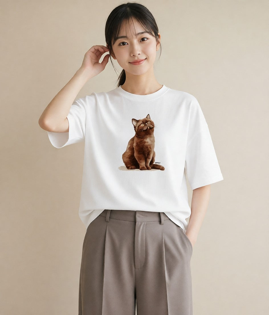 Tシャツ レディース ソマリ 猫 ねこ イラスト 線画 レイヤード 友達ギフト 白T YMAZO