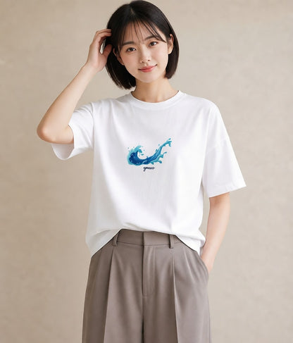 Tシャツ レディース 波 星空 宇宙 イラスト 韓国風 秋コーデ おしゃれギフト 白T YMAZO