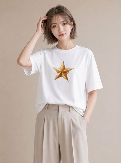 デザインTシャツ レディース スター 星空 宇宙 イラスト 水彩風 デイリーウェア 休日 白T YMAZO