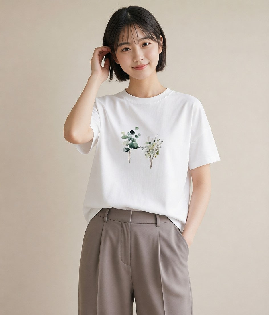 Tシャツ レディース ハーブ 植物 ボタニカル イラスト 個性的 春コーデ 姉妹 白T YMAZO
