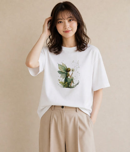 半袖Tシャツ レディース たんぽぽ 花 花柄 イラスト 抜け感 敬老の日 ホワイトデー 白T YMAZO