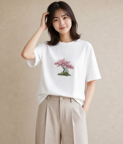 グラフィックTシャツ レディース 盆栽 植物 ボタニカル イラスト 旅行コーデ 部屋着 女性向けギフト 白T YMAZO