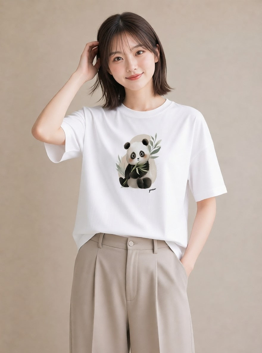 グラフィックTシャツ レディース パンダ 動物 アニマル イラスト シック 誕生日プレゼント 綿100 白T YMAZO