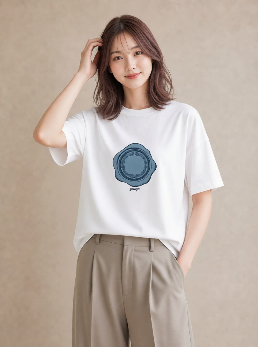 グラフィックTシャツ レディース 封蝋 手紙 アンティーク ナチュラル イラスト 淡色 ホワイトデー 春服 白T YMAZO