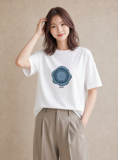 グラフィックTシャツ レディース 封蝋 手紙 アンティーク ナチュラル イラスト 淡色 ホワイトデー 春服 白T YMAZO