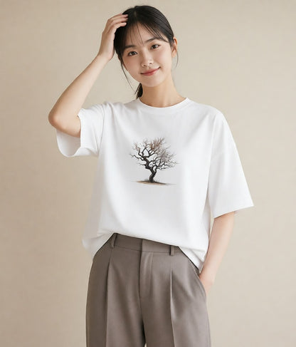 Tシャツ レディース 青の水彩 風景 ブルー ナチュラル アンティーク イラスト シンプル カフェ服 クリスマス 白T YMAZO