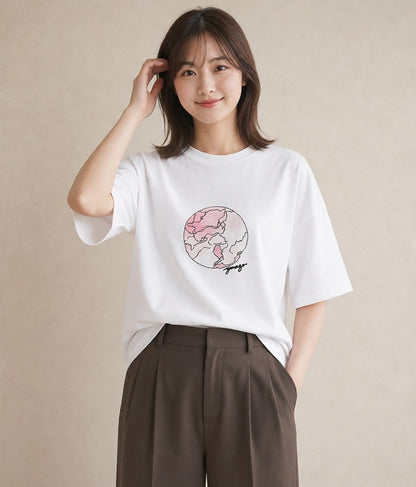 半袖Tシャツ レディース 月 星空 宇宙 イラスト ガーリー 通勤 在宅 白T YMAZO