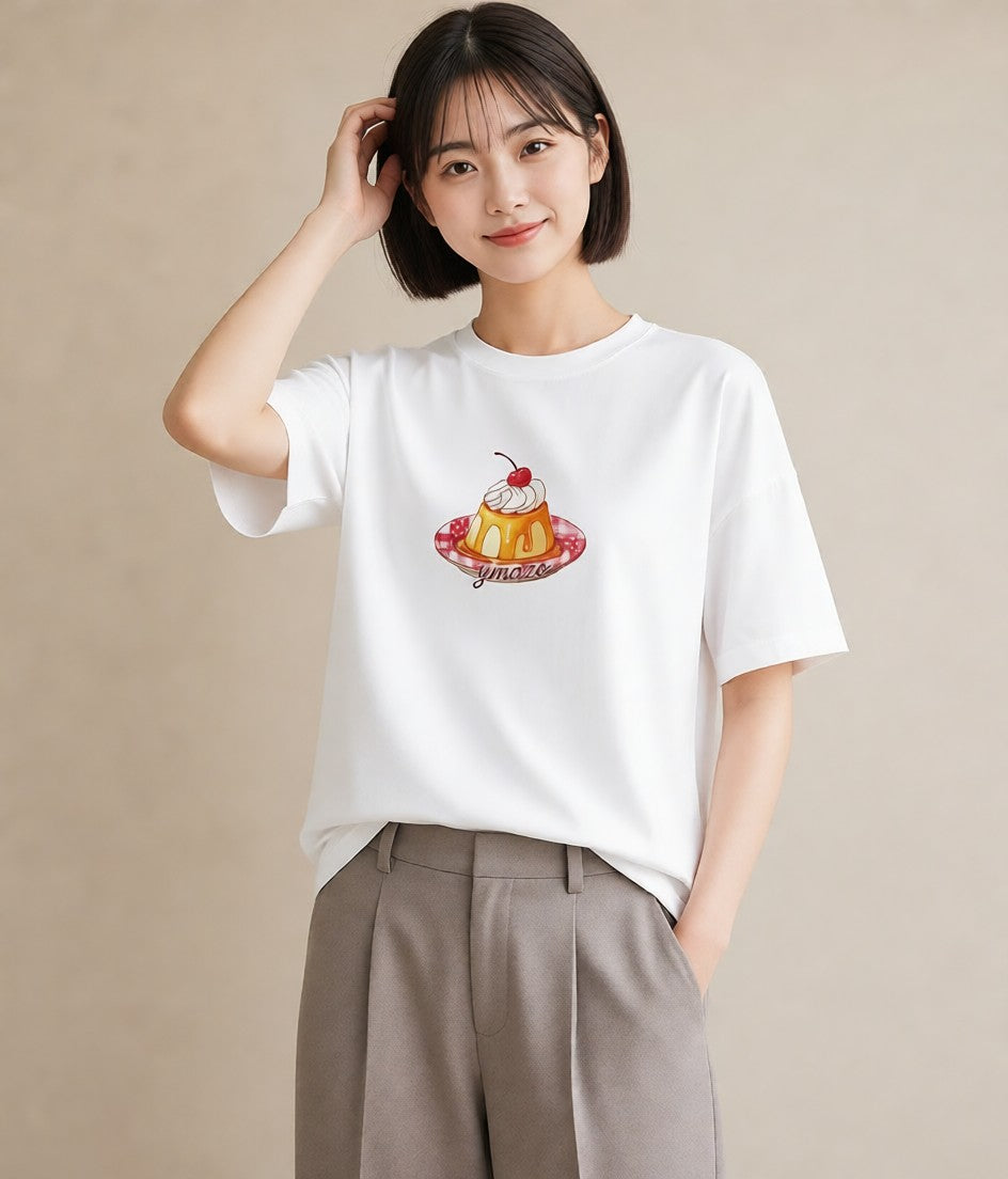 プリントTシャツ レディース マフィン 食べ物 フード イラスト 上品 海 カフェ巡り 白T YMAZO