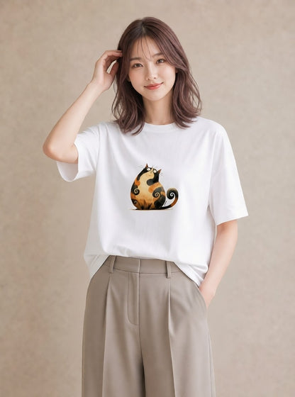 半袖Tシャツ レディース エキゾチックショートヘア 猫 ねこ イラスト 北欧風 週末コーデ 敬老の日 白T YMAZO