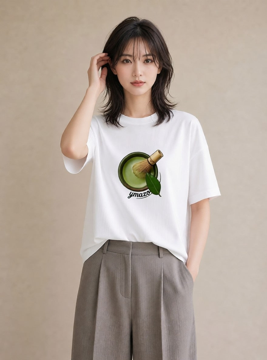 半袖Tシャツ レディース 抹茶 食べ物 フード イラスト 線画 クリスマス 旅行 白T YMAZO