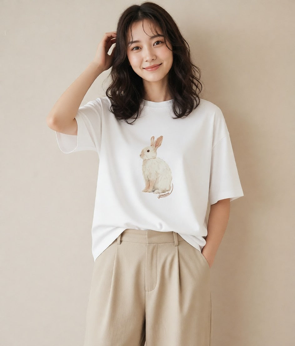 プリントTシャツ レディース チンチラ ペット 動物 イラスト 休日 ペアコーデ 白T YMAZO