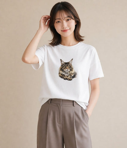 プリントTシャツ レディース キジトラ 猫 ねこ イラスト ゆるかわ ラフ レイヤード 白T YMAZO