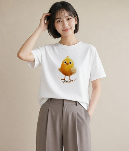 半袖Tシャツ レディース ひよこ 動物 アニマル イラスト 北欧風 海 カフェ巡り 白T YMAZO