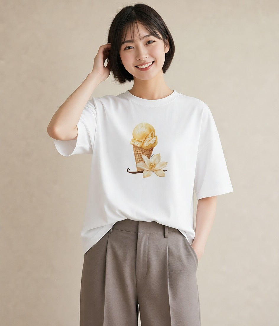 デザインTシャツ レディース ソフトクリーム 食べ物 フード イラスト 上品 デイリーウェア 休日 白T YMAZO