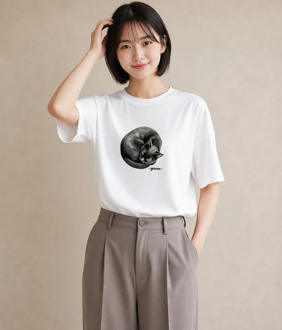 半袖Tシャツ レディース シャム 猫 ねこ イラスト 北欧風 送別ギフト 通勤 白T YMAZO