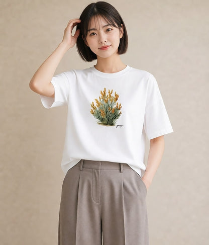 Tシャツ レディース 苔 植物 ボタニカル イラスト きれいめカジュアル 女子会 お揃い 白T YMAZO