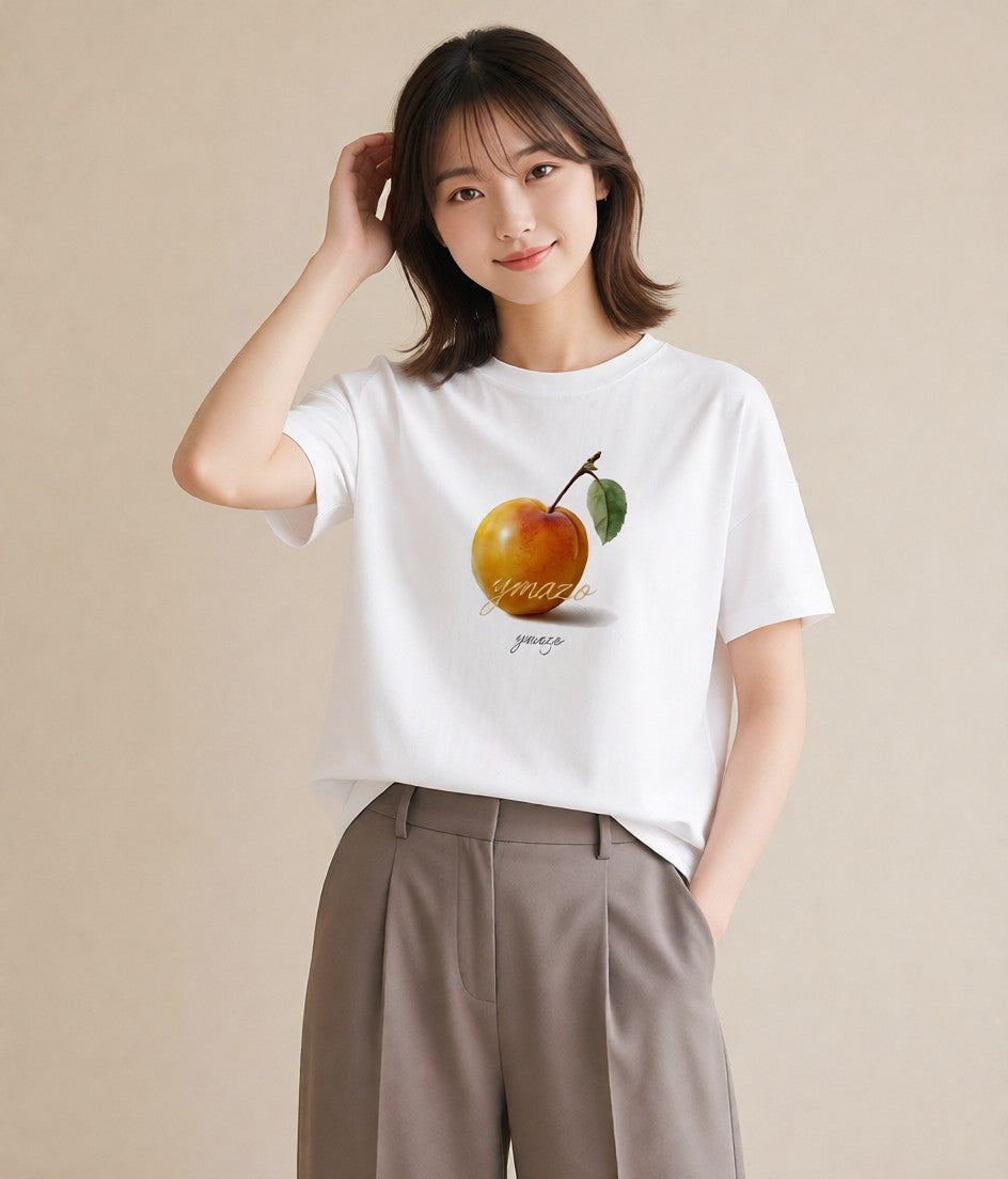半袖Tシャツ レディース もも 食べ物 フード イラスト 上品 ホワイトデー 春服 白T YMAZO