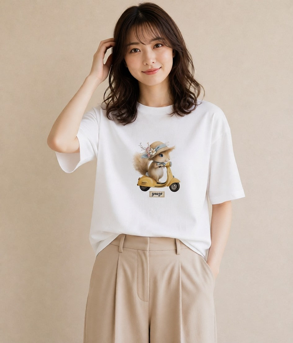 Tシャツ レディース シマリス ペット 動物 イラスト こなれ感 夏コーデ 通学 白T YMAZO